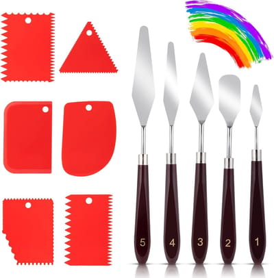 11 spatelset voor textuurpasta Doek: 5 spatels voor acrylverf 6 paletmessen acryl verfset, schildermessen, kunstenaarsaccessoires, paletmesset, tandspatel voor aquarel olieverfschilderij gouache