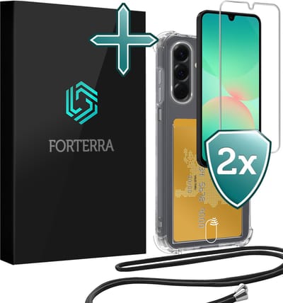 Hoesje Geschikt voor Samsung A26 Pashouder Case Siliconen Hoes Met Koord Met 2x Screenprotector - Hoes Geschikt voor Samsung Galaxy A26 Met Telefoonkoord Hoesje Back Cover Met Pasjeshouder - Transparant