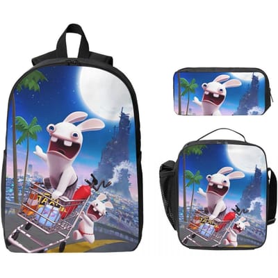 Invasion Konijnen Kinderrugzak Lunchbox Etuis voor Jongens Meisjes Kleuterrugzakken Lichtgewicht Schooltas Boekentas Set gray