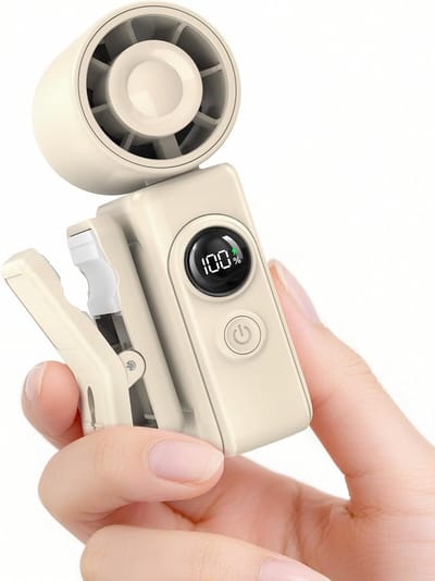 Handventilator - Draagbare Turbo Ventilator - USB Oplaadbaar - Met 360° Clip en LED Display - 4 Snelheden - Beige