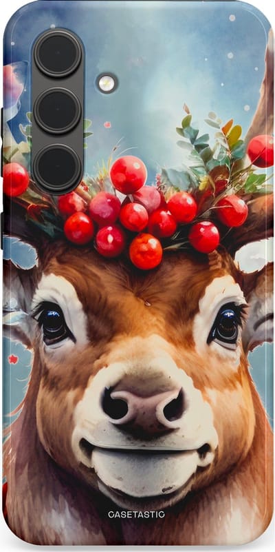 Casetastic hoesje geschikt voor Samsung Galaxy S24 - Dubbellaagse bescherming - Rudolph het Kerst Rendier - Fashion Case - Zilver Taupe Donkergrijs Perzik