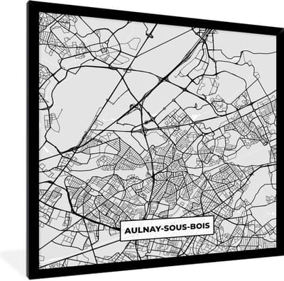 Fotolijst incl. Poster - Aulnay-sous-Bois - Plattegrond - Frankrijk - Kaart - Stadskaart - 40x40 cm - Posterlijst