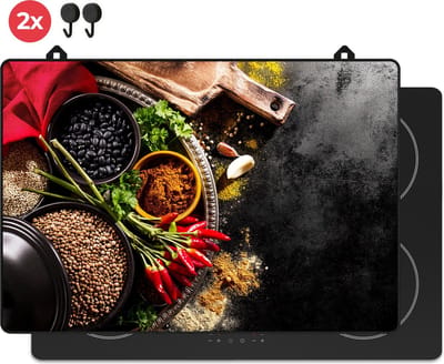 KitchyMist Inductie Beschermer 76x52 cm - Pittige Kruiden en Specerijen - Kookplaat Beschermer - Afdekplaat voor Kookplaat - Inductie Mat - Spatscherm Achterwand Keuken