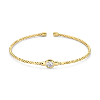 New Bling - 9NB-1559 - zilveren bangle armband getwist met zirkonia steen - 925 sterling silver - Gold plated