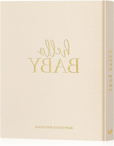 Allecto Plus - Eerste 5 Jaar Baby Geheugenboek - Jongen Meisje - Linnen Hardcover - Nieuwe Ouders - Baby Journal - Fotoalbum - Mijlpaal Boek (Beige)