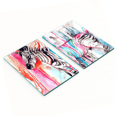 Glazen serveerplanken met kleurrijke zebraprint, 2x40x52 cm