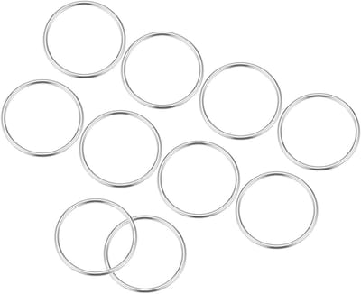 METALLIXITY Metal O-Seals (45mm ID 3mm Thick), Pack of 10, Round Zinc Alloy Welded Rings for Handbags, Handbags, Belts, Silver Tone