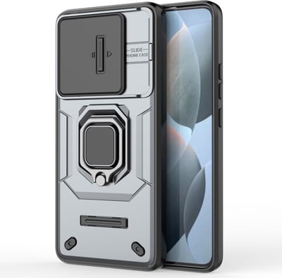 Coverup Hoesje - Geschikt voor Xiaomi Poco X6 Pro 5G Hoesje - Coverup Ring Kickstand Back Cover met Camera Shield - Grijs