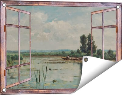Gards Tuinposter Doorkijk Plas bij Loosdrecht - Willem Roelofs - 60x40 cm - Tuindoek - Tuindecoratie - Wanddecoratie buiten - Tuinschilderij