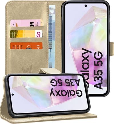 Hoesje geschikt voor Samsung Galaxy A35 - Portemonnee Book Case Goud