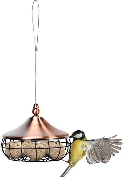 COSTWAY Meizenbollhouder, vogelvoederstation met ijzeren rooster om op te hangen, voederstation voor wilde vogels, vogelvoederdispenser voor mezenbollen, metaal, voor tuin, terras, balkon
