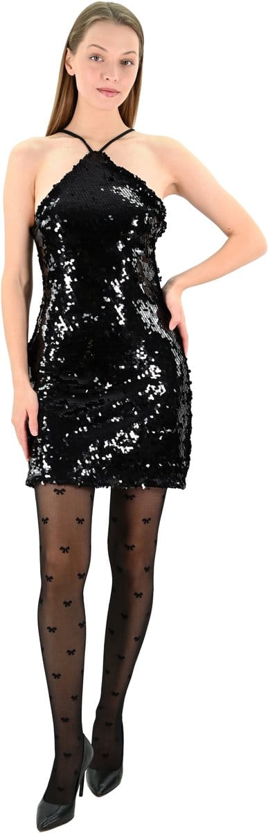 YesMooi - Cocktailjurk met Pailletten - Zwart - Sequinned Mini Dress - L (40)