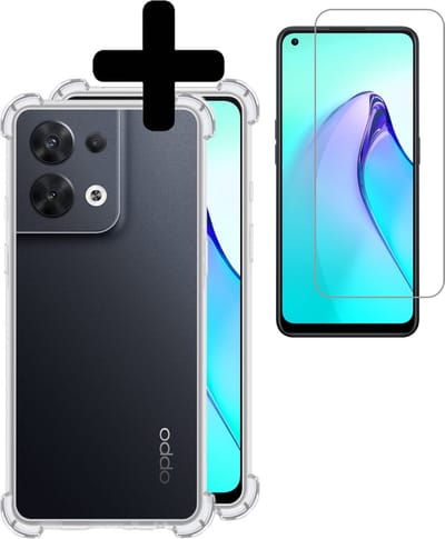 Hoesje - Met Screenprotector - Geschikt voor OPPO Reno 8 Pro - Sterk & Shockproof - Siliconen Case - Back Cover - Telefoon Hoes - Shock Proof - Telefoonhoesjes - Transparant