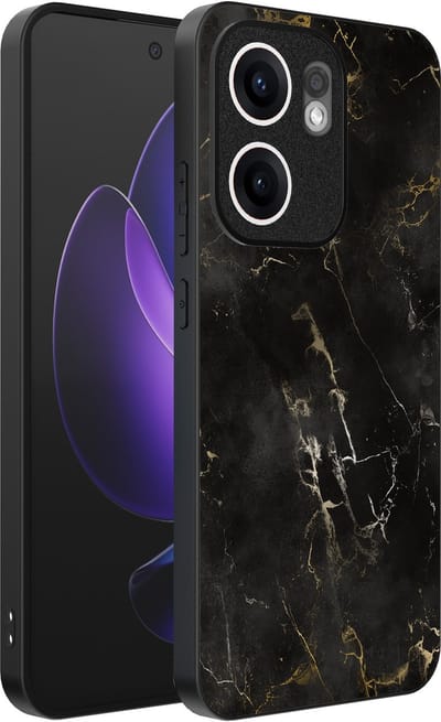 Smartphonica Telefoonhoesje Geschikt voor Oppo Reno 13F met marmer opdruk - TPU backcover case black marble design - Zwart geschikt voor Oppo Reno 13F