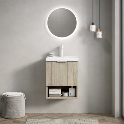 Wishdor - Badkamermeubel Met Keramische Wastafel - Open Vak En Kast - Modern - Wit En Gebroken Wit
