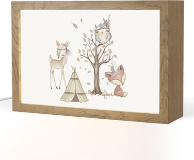Nachtlampje 30x20 cm - Kinder lampje - Wilde dieren - Bos - Illustratie - Tafellamp kinderkamer - Slaapkamer lamp - Bedlamp kinderen - Kinderlampje stopcontact - Wandlamp babykamer - Nachtlampjes