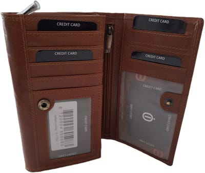 Oi lange cognac bruine lederen overslagportemonnee DELUXE / Ruime dames beurs voor veel pasjes / damesportemonnee met ruim ritsvak voor muntgeld / Skim veilig / camel kleur / 211Cognac Crunch