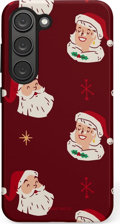 Casetastic hoesje geschikt voor Samsung Galaxy S23 - Dubbellaagse bescherming - Mr. & Ms. Santa - Kerst - Fashion Case - Bordeaux Lichtgrijs Taupe