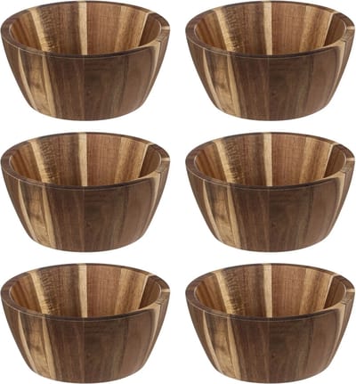 Secret de Gourmet set van 6x stuks Salade schaaltjes Alicante - Acaciahout - 16 x 7 cm