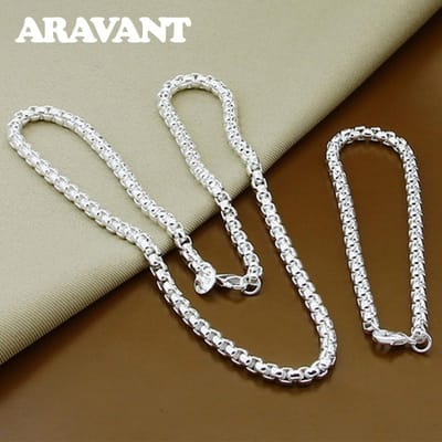 925 zilveren sieradenset 5 mm doos ketting armbanden voor dames heren kerstsieraden 60cm and 20cm beige