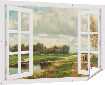 Gards Tuinposter Doorkijk Landschap in de Omgeving van Den Haag - Willem Roelofs - 150x100 cm - Tuindoek - Tuindecoratie - Wanddecoratie buiten - Tuinschilderij