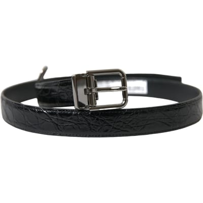 Dolce & Gabbana Zwarte Leren Riem met Zilveren Metalen Gesp