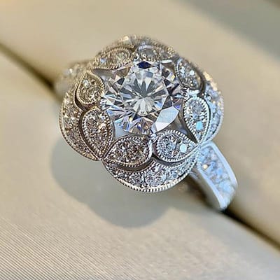 Bague de Mariage en Cuivre pour Femmes Bague à Motif de Fleur Fête de Cérémonie Bague de Doigt de Luxe pour Dames Bijoux Mode Cadeau 6 gray