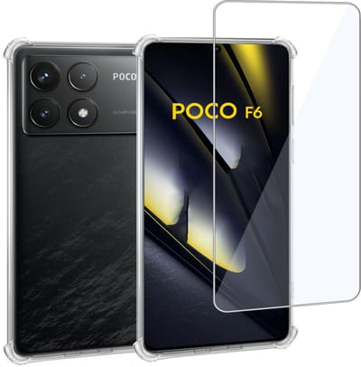 Geschikt voor POCO F6 Pro - Hoesje + Screenprotector – Gehard Glas Cover + Shock Proof Case - Transparant