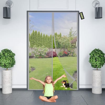 Magnetische Vliegenhordeur - Heavy Duty Muggennet voor Deuren (95x265cm) - Eenvoudige Installatie zonder Boren - Automatische Sluiting - Grijze Gaas