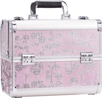 Make up koffer- make up organizer- beautycase -Rose Pink, 32x21x26cm-Make-upkoffer- multifunctionele koffer- make-upkoffer- sieradenkoffer- kapperskoffer- afneembare schouderriem- beautycase