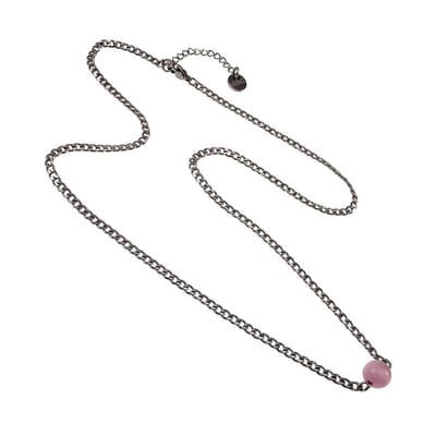 Ketting Dames - RVS - Cubaanse Schakelketting met Roze Kattenoogsteen – Verstelbaar 50cm tot 55cm