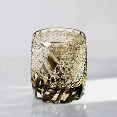 Wind, Bloem, Sneeuw En Maan Romantische Thema's Edo Kiriko Wijnglas Handgesneden Amber Kristal Whiskeyglas Kunstwerk Brandy Snifter 310-360ml beige