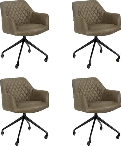 Bronx71® Eetkamerstoel met wieltjes Levi olijfgroen eco-leer - Eetkamerstoelen set van 4 - stoel