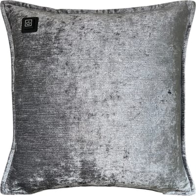 Warmpi® Draadloos Warmtekussen incl. Warmpi® Powerbank (10.000mah) - Chenille Zilver - Elektrisch verwarmd sierkussen heeft ook kabel van 2.5m voor op