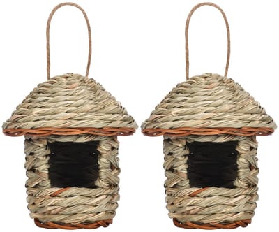 Allecto - Vogelhuisje - 2-delige set - Handgemaakt van natuurlijk gras - Perfect voor tuinen en balkons - Voor het nestelen van vogels - Geschikt v...