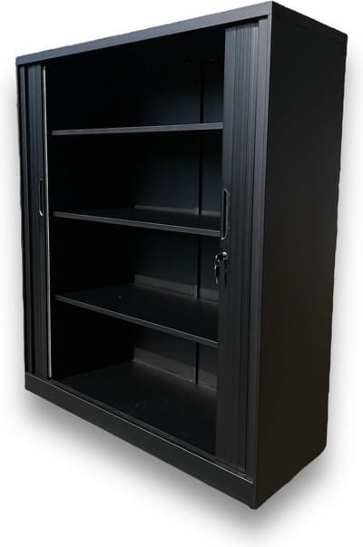 Archiefkast – Roldeurkast – Dossierkast – Zwart – Met slot - 105x120x45 cm