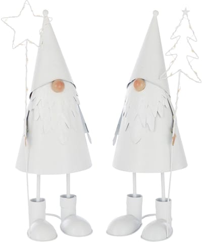 J-Line figuur Kerstman Ster + Boom - polyresin - wit - small - 2 stuks - LED lichtjes