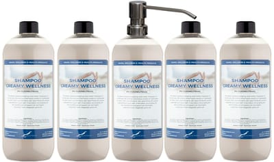 Shampoo Creamy Wellness - 1 liter (transparant) - 5 stuks - met zilveren pomp - Voordeelverpakking - Haarverzorging