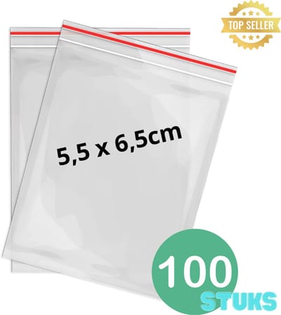 Gripzakje 55 x 65mm - 100 stuks - 50my dikte - Transparant - Gripsluiting - Druksluiting - Sluitgripzakje - Hersluitbaar gripzakje