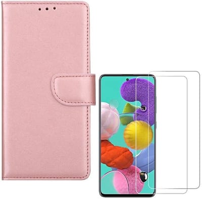 hoesje Geschikt voor: Samsung Galaxy A71 Portemonnee Rose Goud met 2 stuks Glas Screen protector