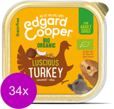 Edgard & Cooper Biologische Kalkoen Kuipje - Voor volwassen honden - Hondenvoer - 34 x 100g NL-BIO-01