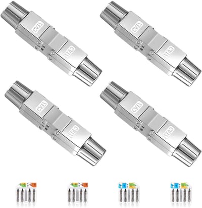 Netwerkkabel Connectoren - RJ45 Koppelaar Adapter - LAN Installeren - Montage Zonder Gereedschap - 4 Stuks - Zilver