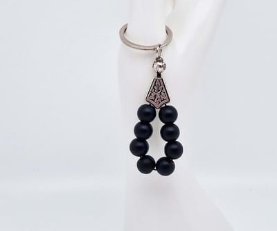 Handgemaakte Natuurstenen Sleutelhanger "Mat zwart onyx" - 10 mm diameter van de korrel- Mooie accessoire en decoratie voor de auto-Vaderdag Cadeau -Moderdag Cadeau - Cadeau vrienden