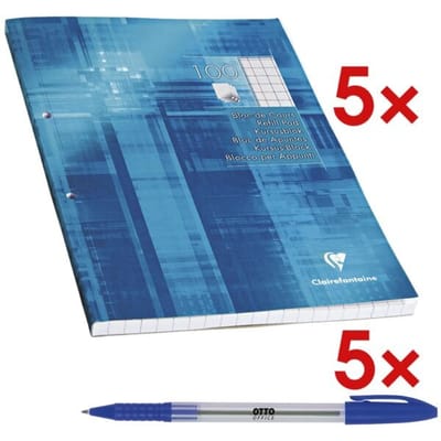 5x cursusblok geruit incl. 3x wegwerp balpen »Eco Stick«