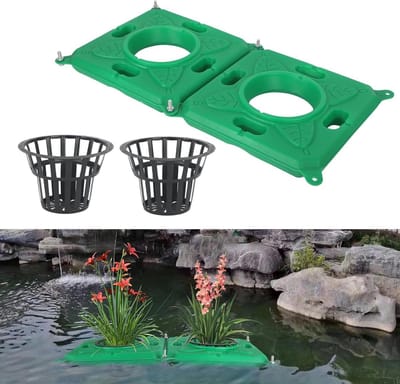 Drijvende plantenpot - Vijver eiland - Vijver verfraaien - Bevordert waterkwaliteit - 33 x 33 x 6 cm - Groen