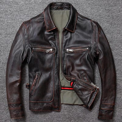 Jas Winter Warm Bruin Vintage Koeienhuid Jas Us Klassieke Casual Jas L roodbruin