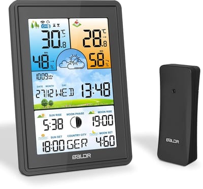 Weerstation Buiten - Weerdisplay Binnen - Weersvoorspelling Thuis - Gekleurd LCD Display - 3 Sensoren Max - Wit