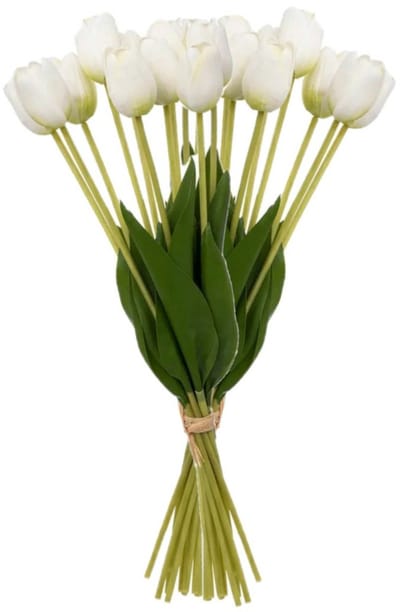 Atmosphera Kunst tulpen boeket Holland - 20x stuks - wit - real touch - kunst zijdebloemen - levensechte kunstbloemen