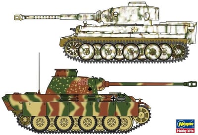 Hasegawa Modelbouwpakket Militaire voertuigen - 30067 Tiger I - Panther G - German Army Main Battle Tank Combo - 2 Tanks Plastic - 1:72 - Modelbouw