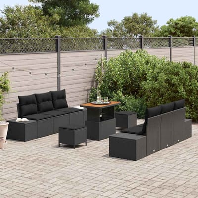 vidaXL - Tuinbank - Set - 9 - st - 8-Aantal - zitplaatsen - Zwart - Poly - rattan